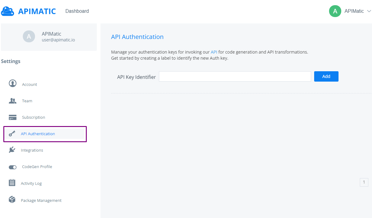 API Authentication Section