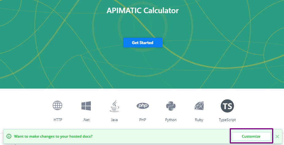 APIMatic Portal Customize