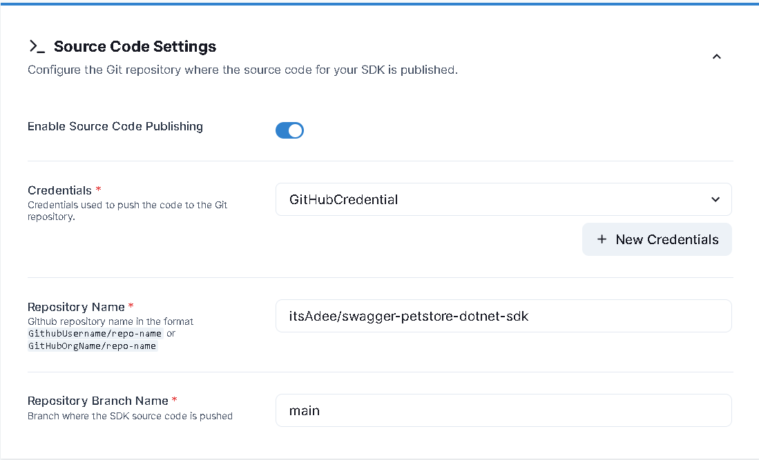 Setup SDK source settings