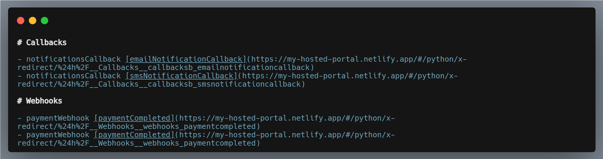 Webhooks & Callbacks Links in llm.txt example