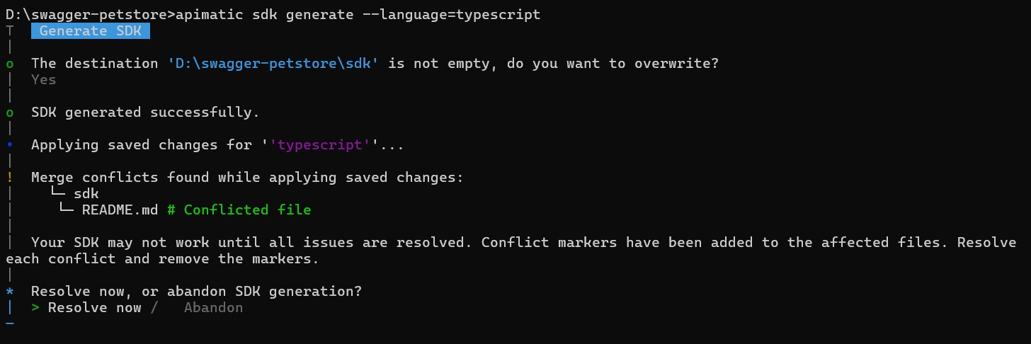 Conflicted file opened in VS Code
