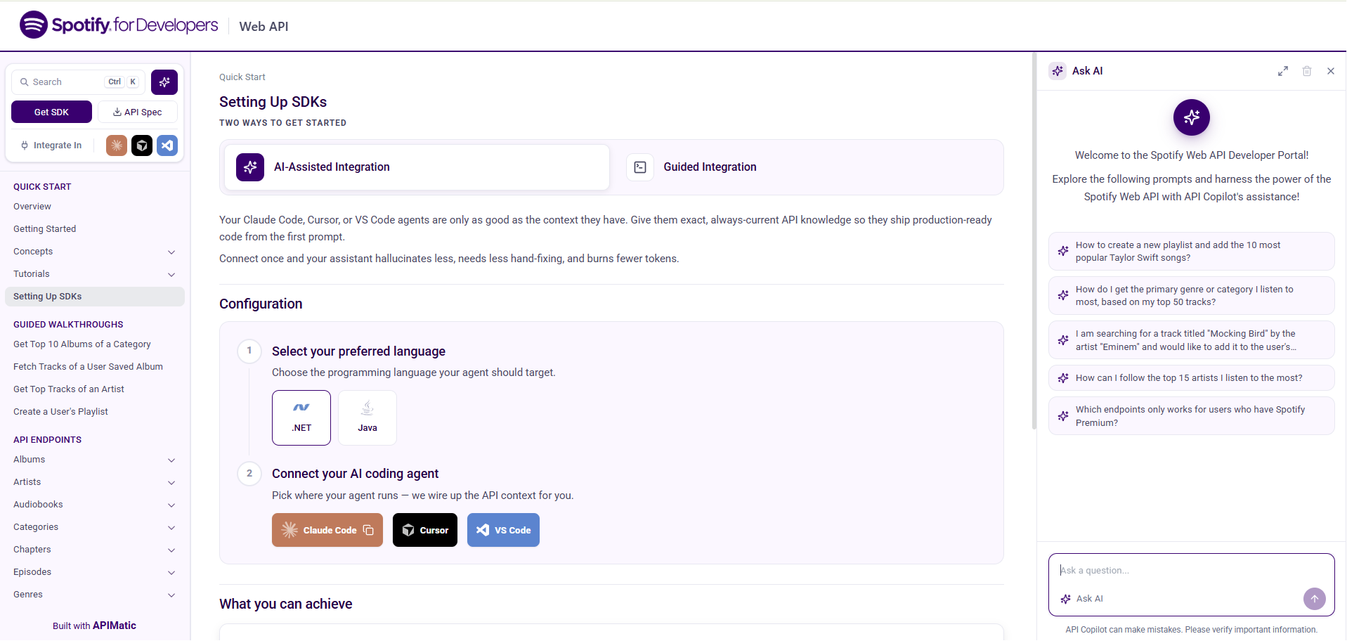 API Copilot as a dedicated panel sitting alongside the documentation