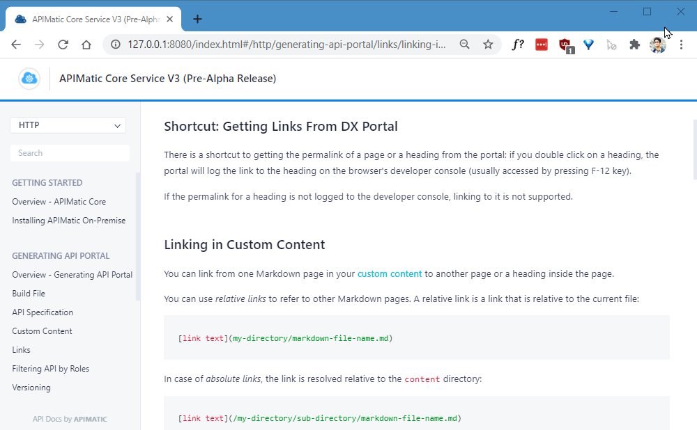 Copy link from API Portal