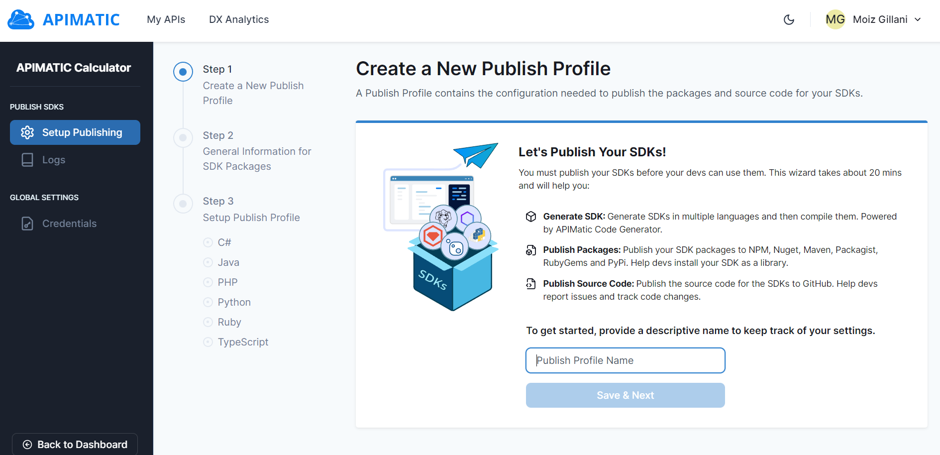 Create a new publishing profile