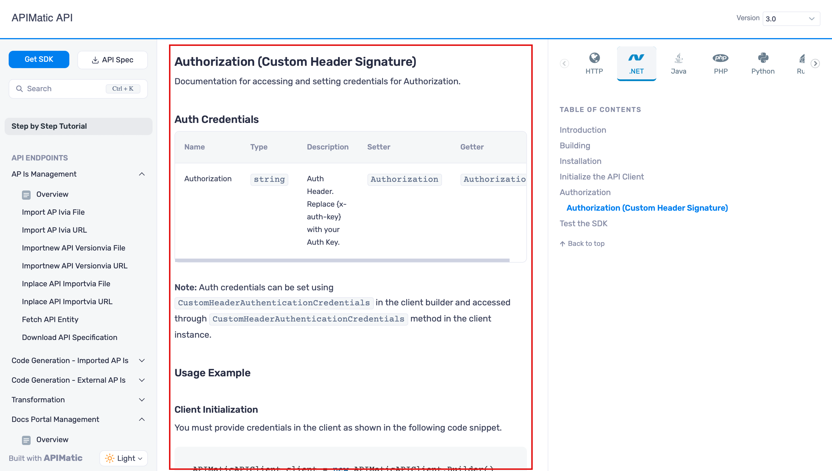 Language Specific Docs