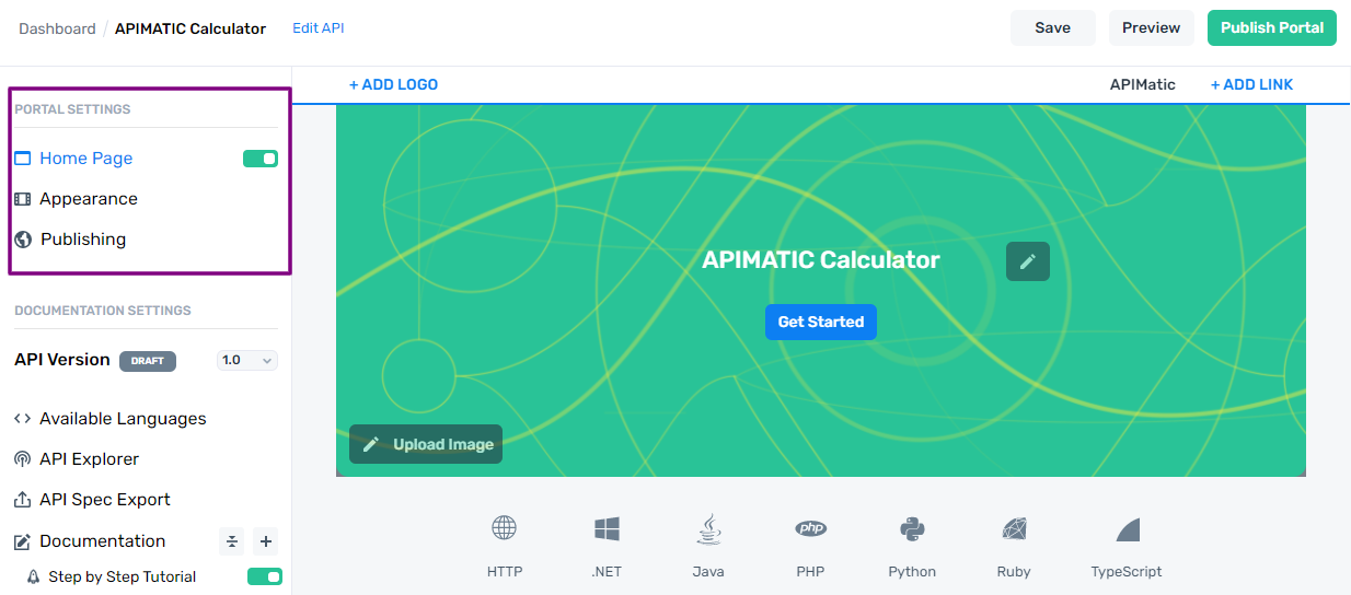 APIMatic Portal Editor Settings