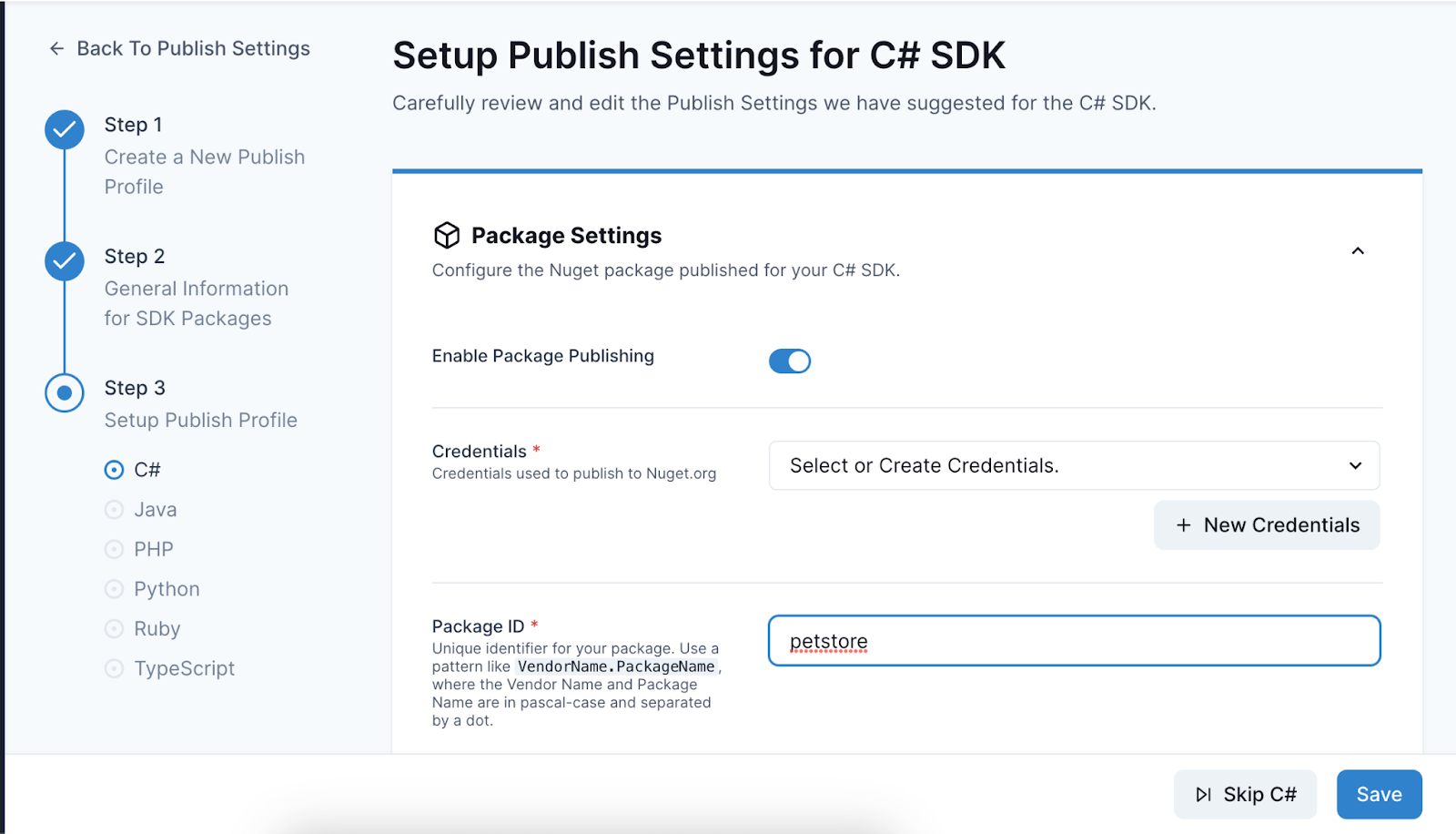 Setup SDK package settings