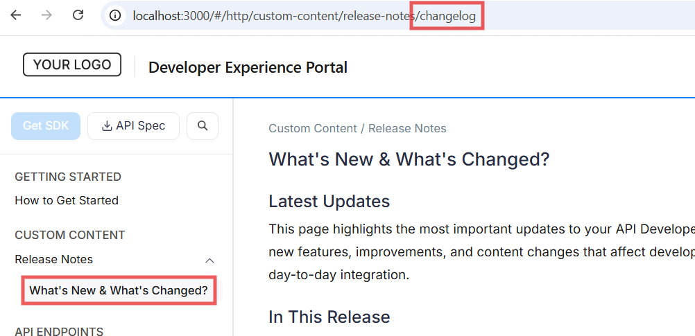 Browser URL bar showing a custom slug path used as the URL segment instead of the segment derived from the page title