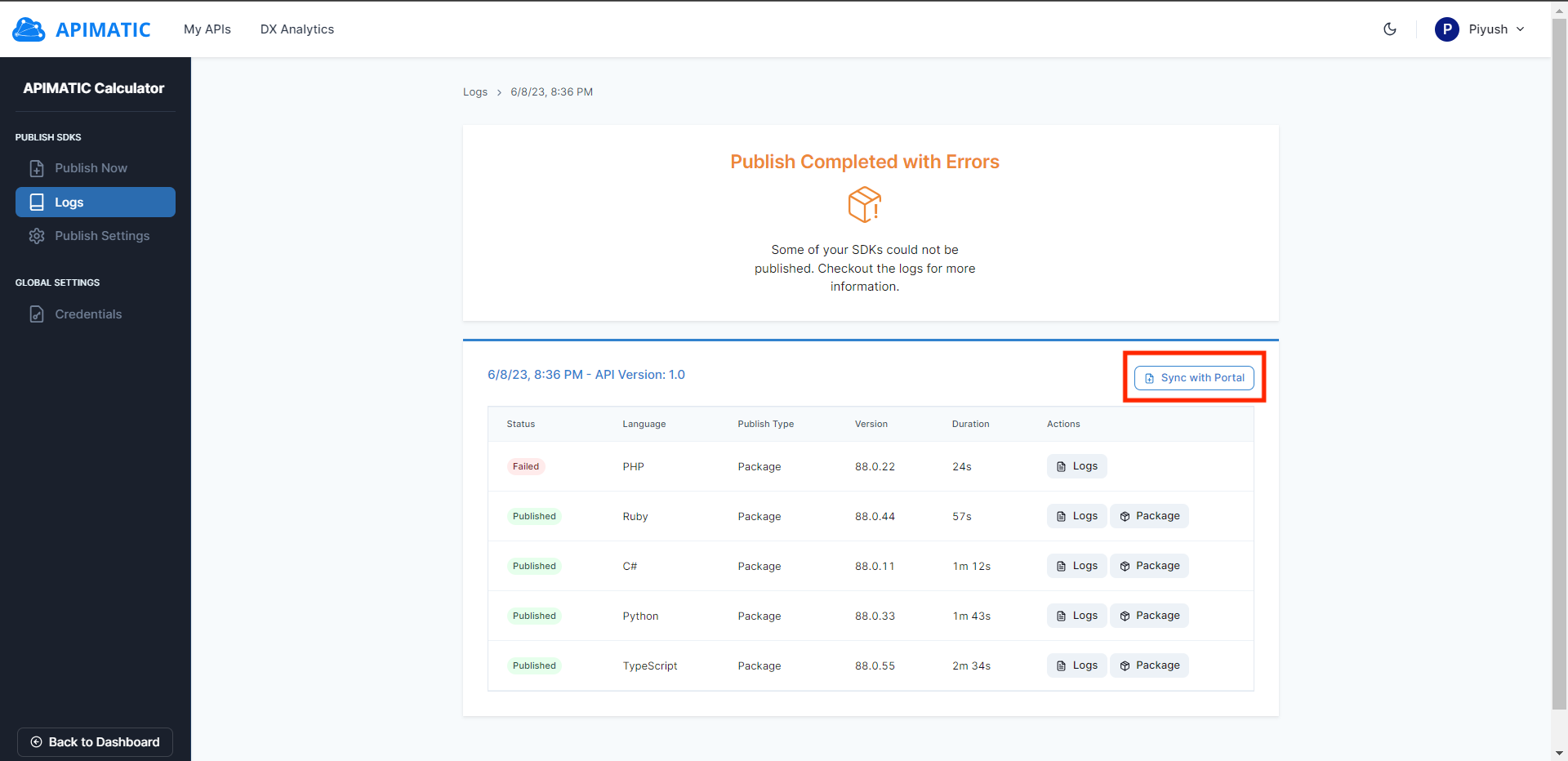 Sync SDK package with portal