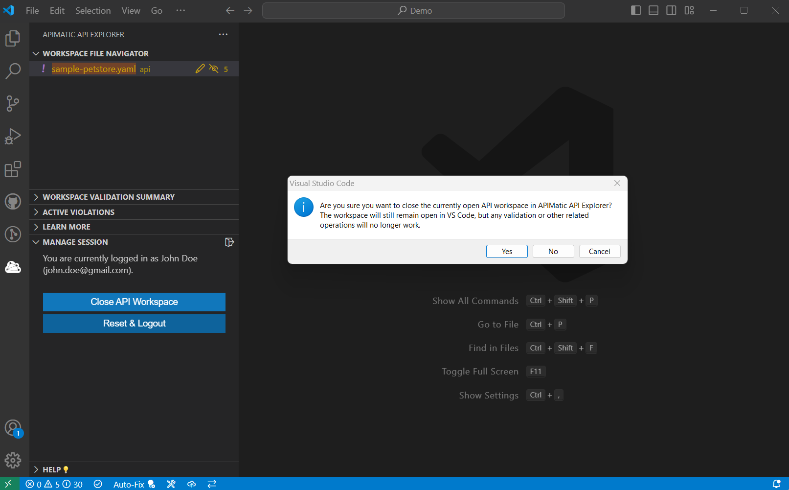 Close API Workspace Confirmation