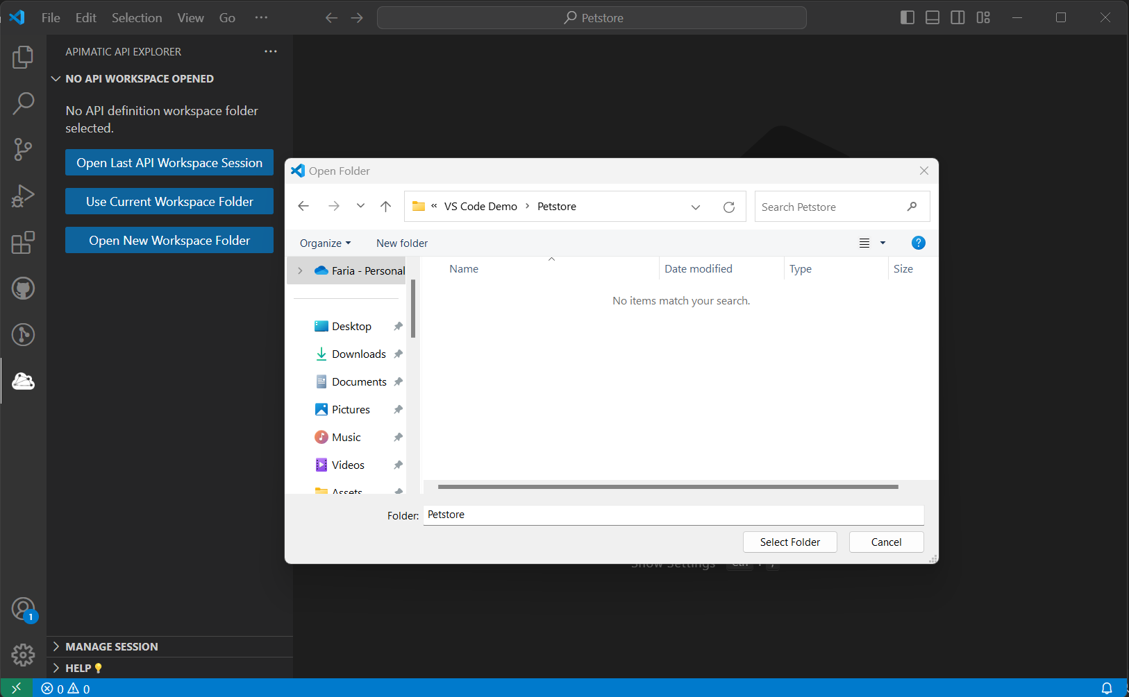 Open New API Workspace Folder