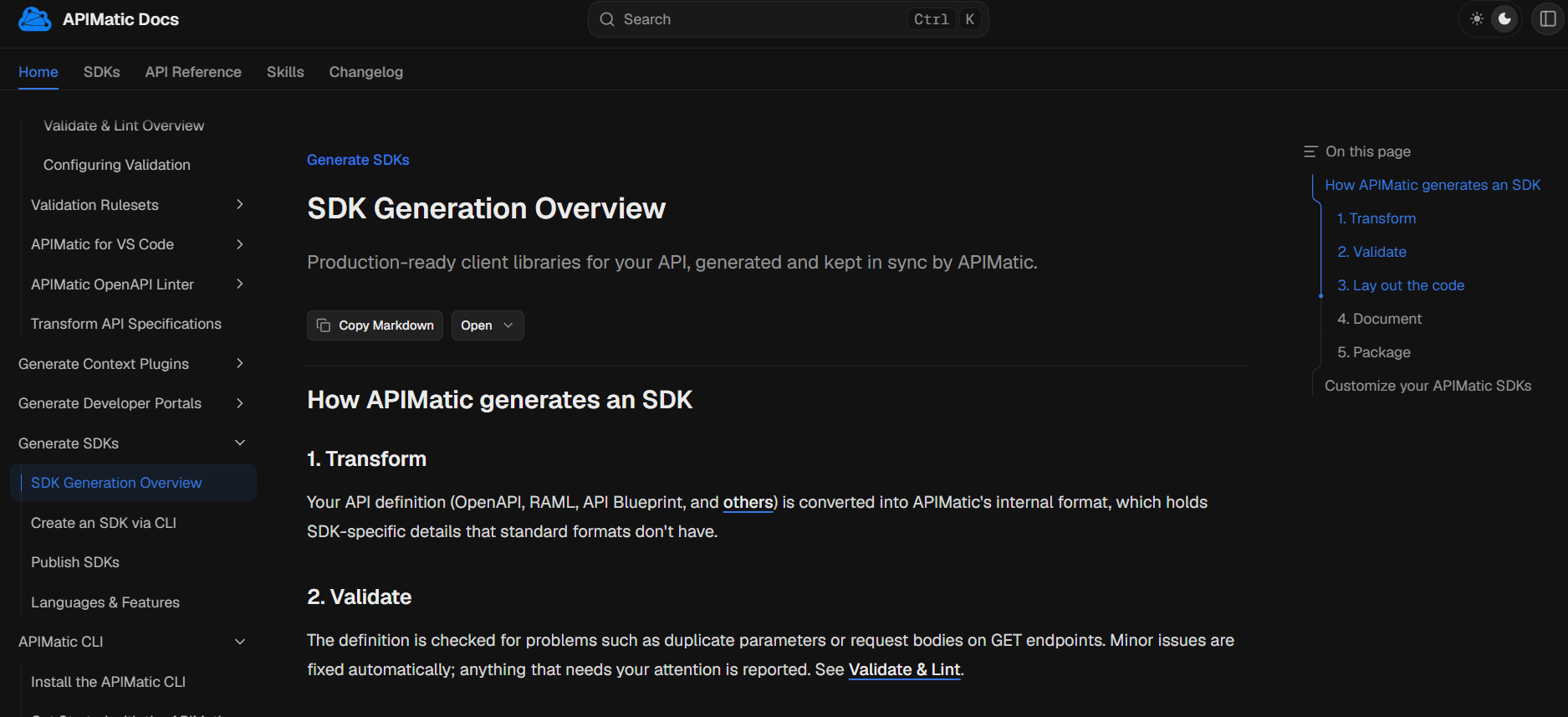 A custom documentation page with the sidebar, page actions, and table of contents